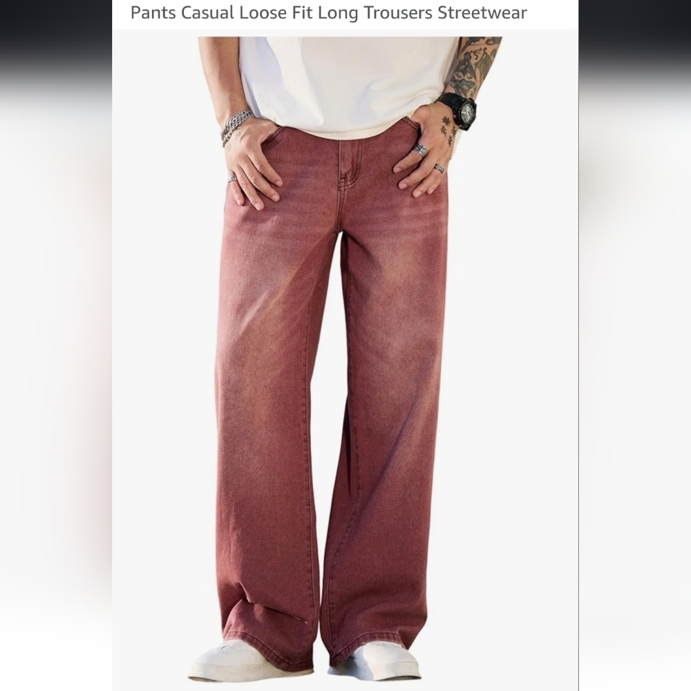 Mens Red Wide Leg Skater Jeans NWT